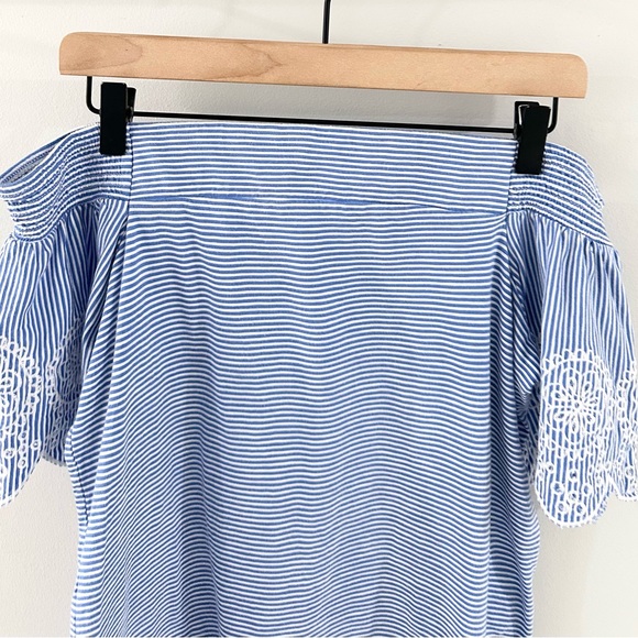 Loft Off Shoulder Blue Stripe Eyelet Sleeve Tee Size XXS - Picture 2 of 5